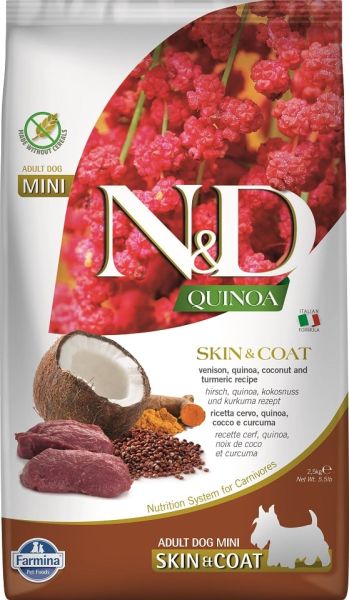 FARMINA N&amp;D Quinoa Dog Skin&amp;Coat Adult Mini venison, coconut 2.5 kg dla psów małych ras z jeleniem