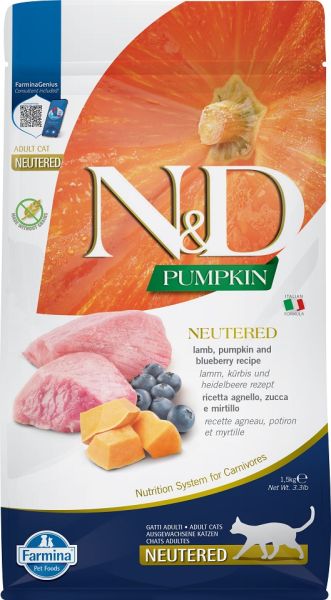 FARMINA N&amp;D Pumpkin Cat Neutered Adult lamb &amp; blueberry 1.5 kg karma dla dorosłych kastrowanych kotów z jagnięciną