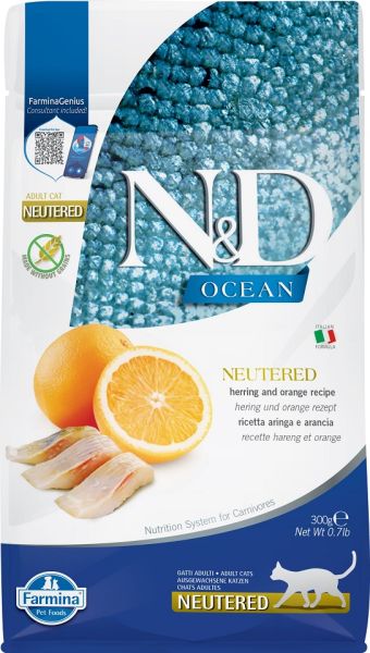 FARMINA N&amp;D Ocean Cat Neutered Adult Herring &amp; Orange 300 g śledź i pomarańcza dla kotów po kastracji