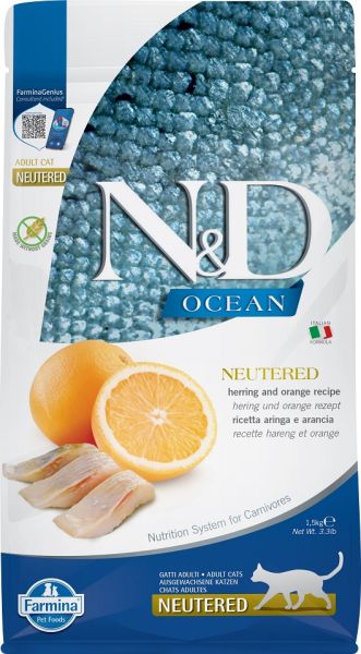 FARMINA N&amp;D Ocean Cat Neutered Adult Herring &amp; Orange 1.5 kg śledź i pomarańcza dla kastratów