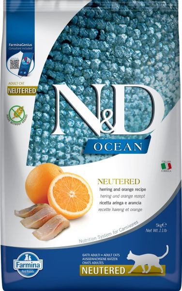 FARMINA N&amp;D Ocean Cat Neutered Adult Herring &amp; Orange 5 kg śledź i pomarańcza dla kastratów