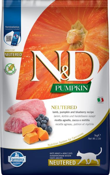 FARMINA N&amp;D Pumpkin Cat Neutered Adult lamb &amp; blueberry 5 kg karma dla dorosłych kastrowanych kotów