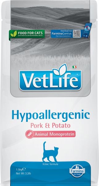 FARMINA Vet Life Hypoallergenic Adult Pork Potato kompletna karma dietetyczna dla kotów 1.5 kg