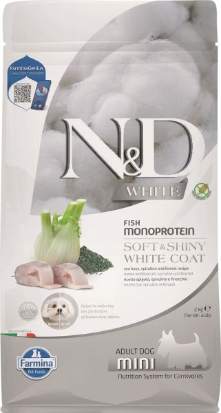 FARMINA N&amp;D White Dog Adult Mini Sea Bass, Spirulina &amp; Fennel 2 kg