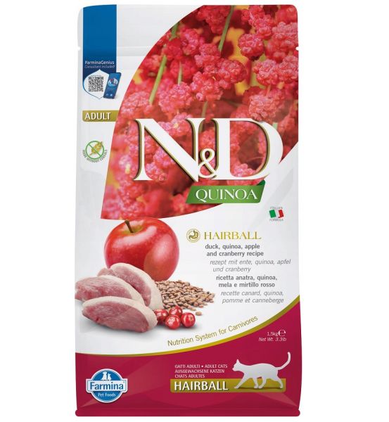 FARMINA N&amp;D Quinoa Cat Hairball Duck, apple, cranberry 1,5 kg