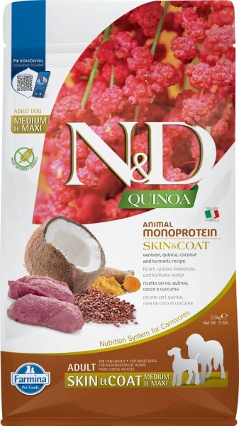 FARMINA N&amp;D Quinoa Dog Adult Medium Maxi Skin and Coat Venison Coconut 2,5 kg dla ras średnich i dużych