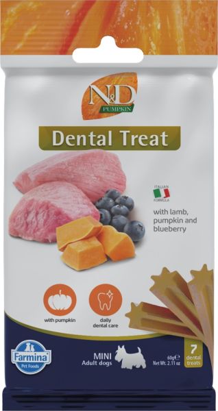 FARMINA N&amp;D Pumpkin Dental Treat Lamb Blueberry Mini 60 g (7 szt) przysmak dentystyczny dla psów ras małych