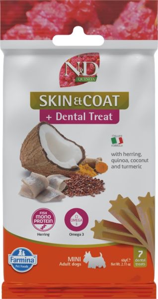 FARMINA N&amp;D Quinoa Dental Treat Skin Coat Herring Mini 60 g (7 szt) przysmak dentystyczny dla psów ras małych