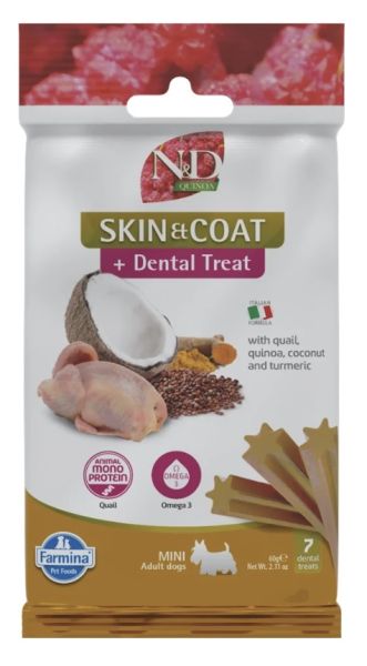 FARMINA N&amp;D Quinoa Dental Treat Skin Coat Quail Mini 60 g (7 szt) przysmak dentystyczny dla psów ras małych