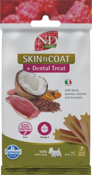 FARMINA N&amp;D Quinoa Dental Treat Skin Coat Duck Mini 60 g (7 szt) przysmak dentystyczny dla psów ras małych