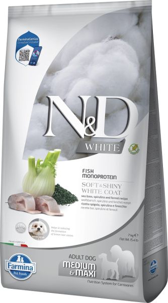 FARMINA N&amp;D White Dog Adult Medium Maxi Sea Bass, Spirulina, Fennel 7 kg