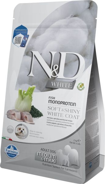 FARMINA N&amp;D White Dog Adult Medium Maxi Sea Bass, Spirulina, Fennel 2 kg