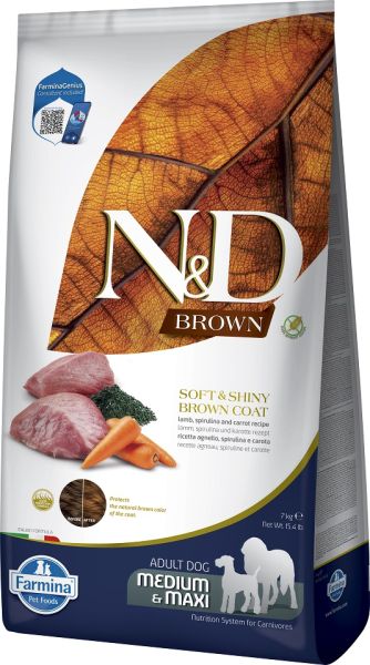 FARMINA N&amp;D Brown Dog Adult Medium Maxi Lamb, Spirulina, Carrot 7 kg