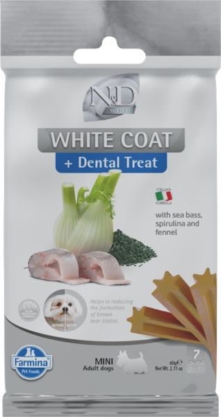 FARMINA N&amp;D White Dental Treat Coat Sea bass Mini 60 g (7 szt) przysmak dentystyczny dla psów ras małych