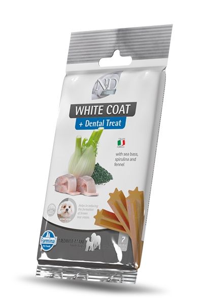 FARMINA N&amp;D White Dental Treat Coat Sea bass Medium/Maxi 100 g (7 szt) przysmak dentystyczny dla średnich i dużych psów