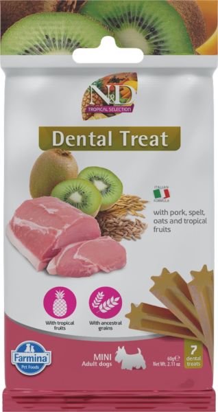 FARMINA N&amp;D Tropical Selection Dental Treat Pork Mini 60 g (7 szt) przysmak dentystyczny dla psów ras małych