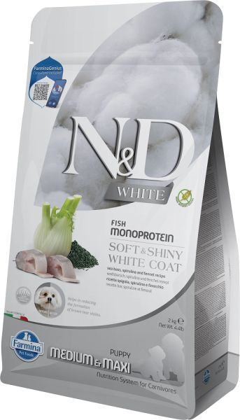 FARMINA N&amp;D White Dog Puppy Medium Maxi Sea Bass, Spirulina, Fennel 2 kg