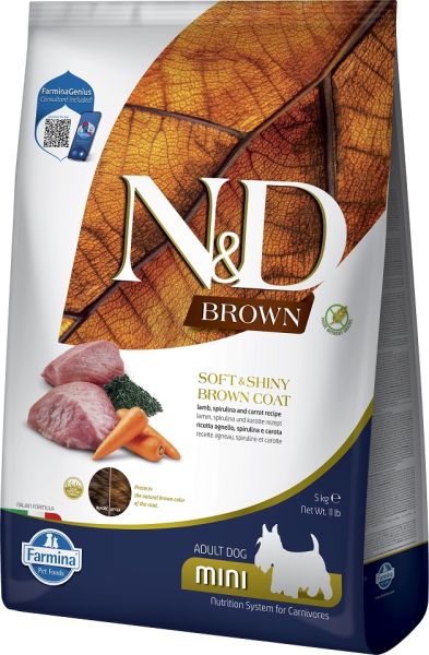 FARMINA N&amp;D Brown Dog Adult Mini Lamb, Spirulina, Carrot 5 kg