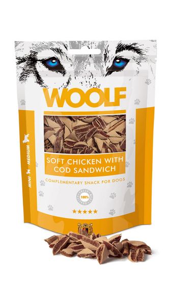 WOOLF Soft Chicken With Cod Sandwich 100g miękkie kanapeczki z kurczaka i dorsza
