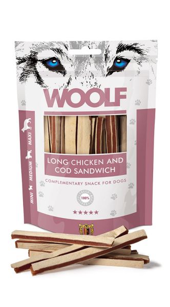 WOOLF Long Chicken And Cod Sandwich 100g kanapeczki z kurczakiem i dorszem