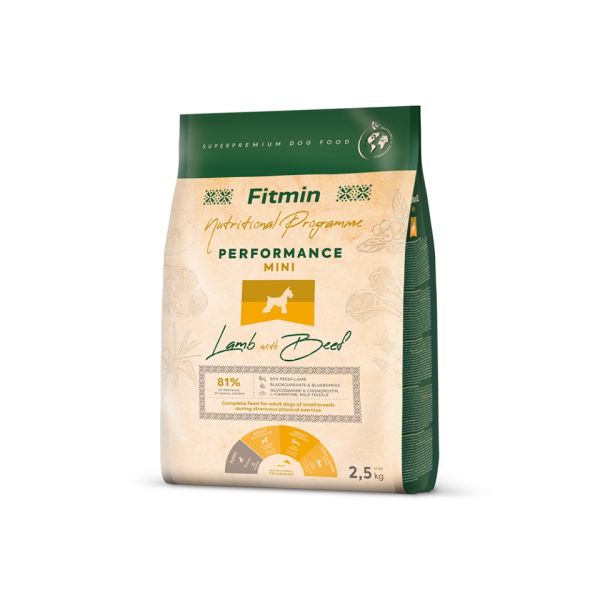 FITMIN Dog Nutritional Programme Mini Performance Lamb&amp;Beef 2,5 kg dla dorosłych psów małych ras o bardzo wysokiej aktywności