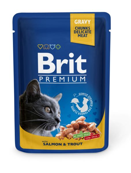 BRIT Premium Cat Adult łosoś i pstrąg saszetka dla kota 24 x 100g