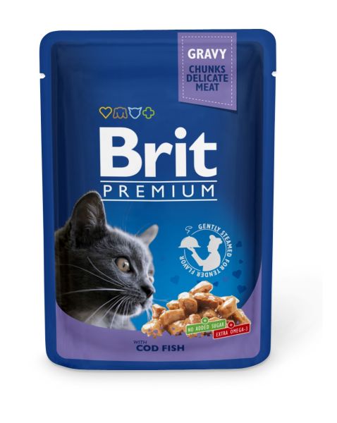 BRIT Premium Cat Adult Cod Fish dorsz saszetka dla kota 24 x 100g