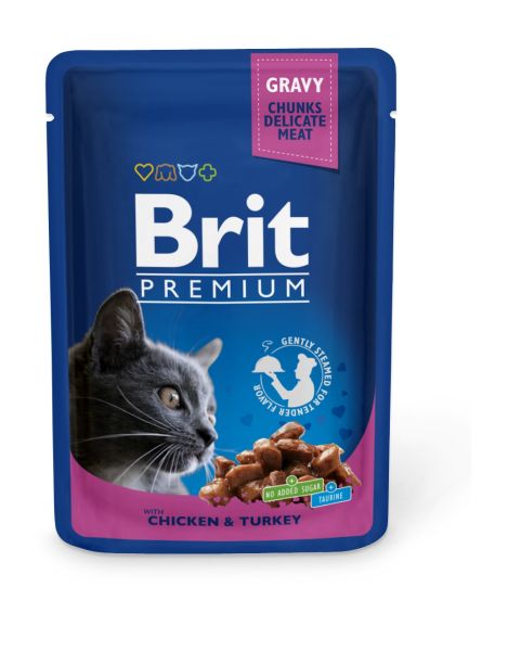 BRIT Premium Adult kurczak i indyk saszetka dla kota 24 x 100g