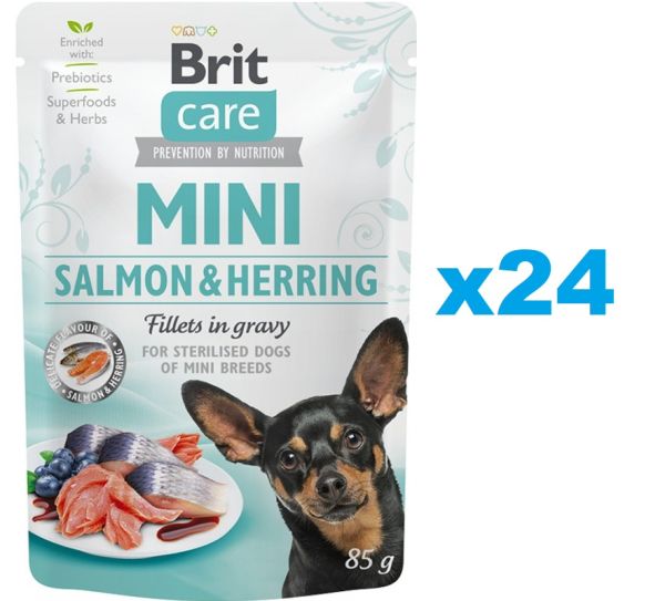 BRIT Care Mini Pouch Łosoś i Śledź Sterilised 24x85g mokra karma dla psów ras małych kastrowanych