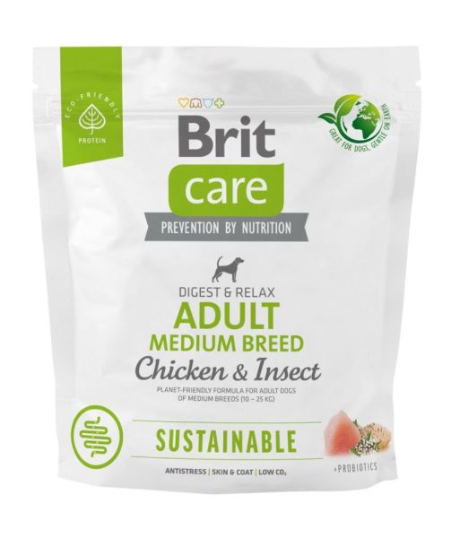 BRIT CARE Sustainable Adult Medium breed chicken insekt dla dorosłych psów średnich ras z kurczakiem i insektami 1 kg