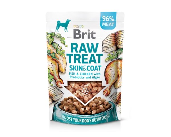 BRIT Raw Treat Freeze Dried Skin Coat 40 g przysmak liofilizowany ryba i kurczak z probiotykami dla psa
