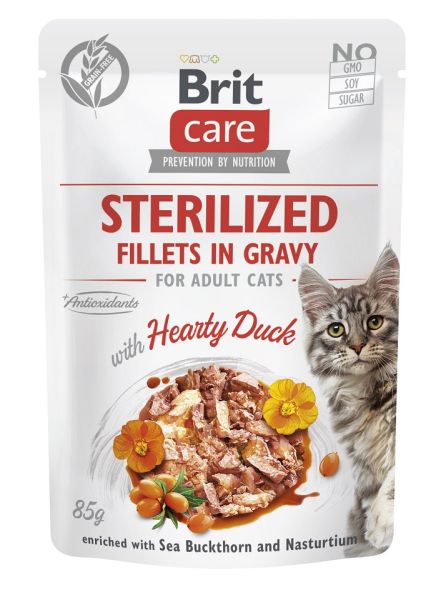 BRIT CARE Fillets in Gravy Pouch Sterilized Hearty Duck 24x85g z kaczką dla kotów sterylizowanych