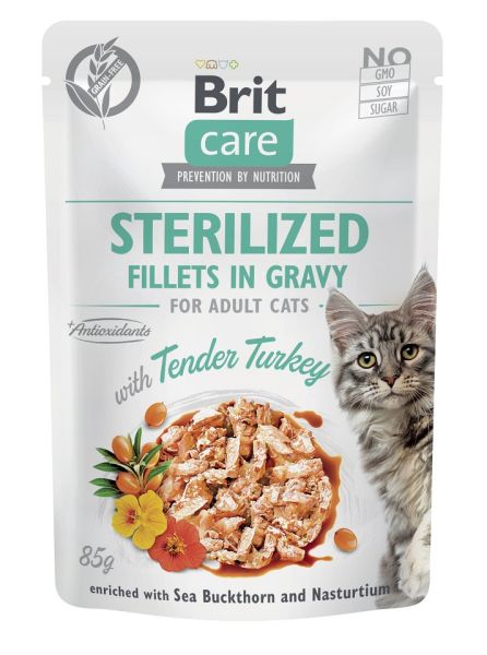 BRIT CARE Fillets in Gravy Pouch Sterilized Tender Turkey 24x85g z indykiem dla kotów sterylizowanych