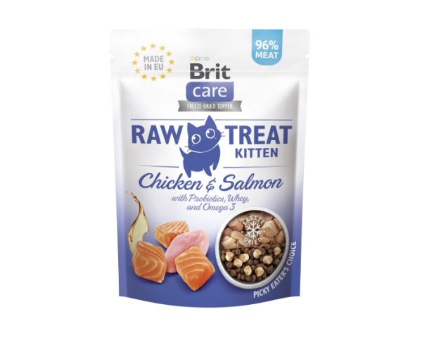 BRIT Care Raw Treat Freeze Dried Kitten 40 g przysmak liofilizowany Kurczak i łosoś z probiotykami dla kociąt