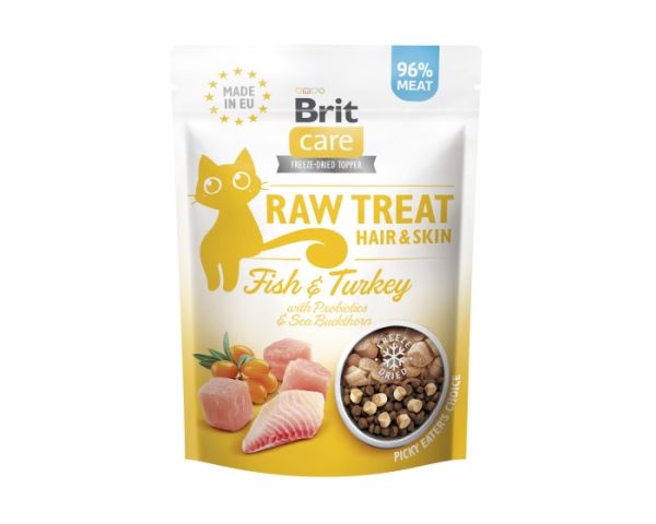 BRIT Care Raw Treat Freeze Dried Hair Skin Cat 40 g przysmak liofilizowany Ryba i indyk z probiotykami dla kota