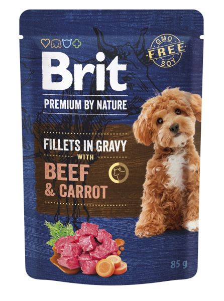 BRIT Premium By Nature Dog Fillets in Gravy z wołowiną i marchewką 24x85g