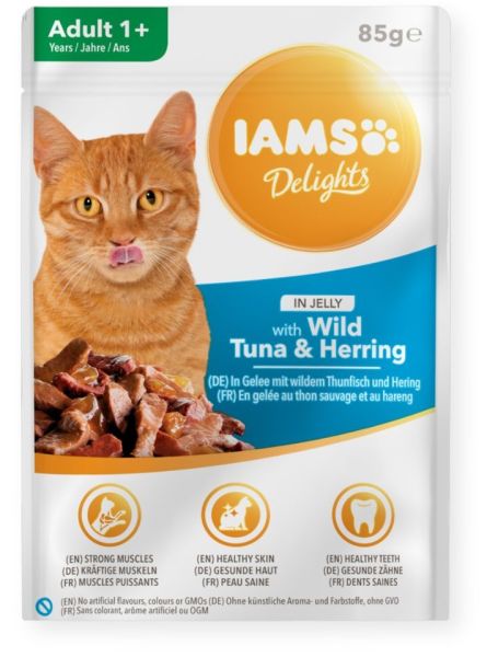 IAMS Cat Adult All Breeds Tuna &amp; Herring In Jelly tuńczyk i śledź w galaretce 85g