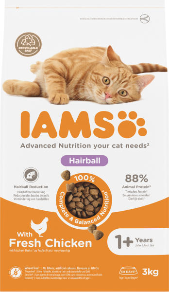 IAMS For Vitality Cat Adult Hairball Chicken 3 kg