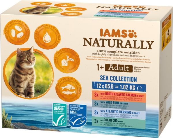 IAMS Naturally Cat Adult Sea Collection mix rybnych smaków dla kota 12 x 85 g