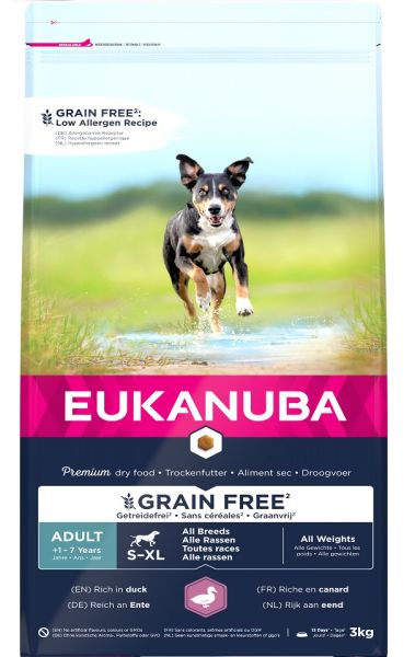 EUKANUBA Grain Free S-XL Adult Kaczka 3 kg dla dorosłych psów