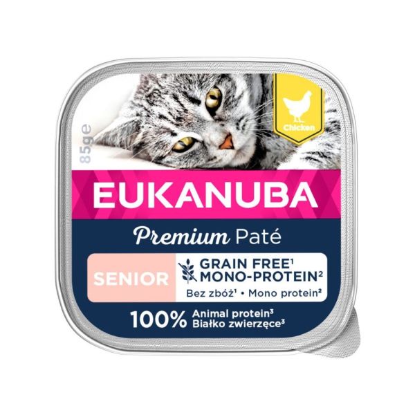 EUKANUBA Grain Free Senior Monoproteinowy pasztet dla starszych kotów Kurczak 16 x 85 g