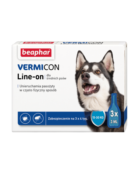 BEAPHAR Vermicon Line-On Dog M Krople Przeciw Pchłom i Kleszczom Średnie Psy 3x3 ml