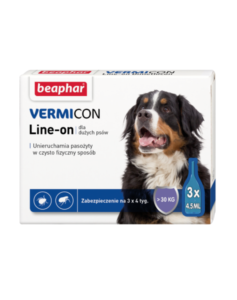 BEAPHAR Vermicon Line-On Dog L Krople Przeciw Pchłom i Kleszczom Duże Psy 3x4,5 ml