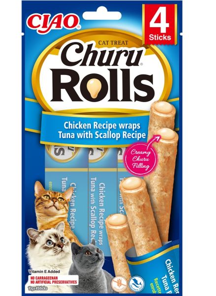 INABA Churu Rolls Chicken 4x10g wrapy z kurczakiem, tuńczykiem i przegrzebkami dla kota
