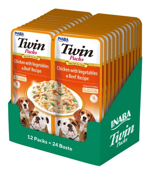 INABA Dog Twin Kurczak, warzywa i wołowina w bulionie dla psów 24x40 g