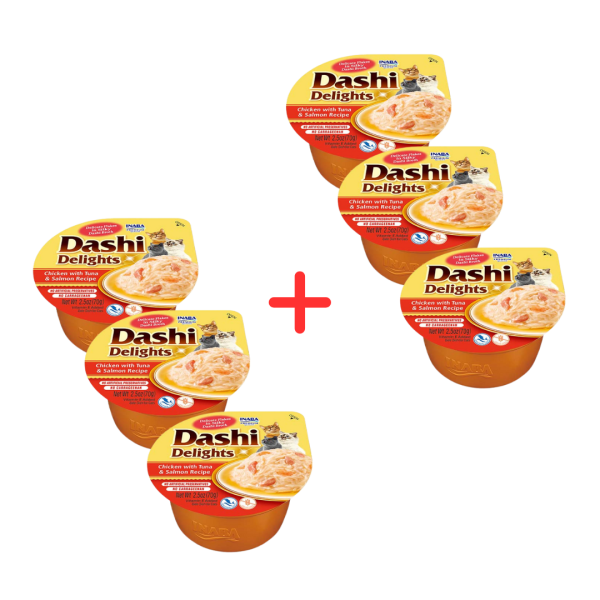 INABA Cat Dashi Delights Kurczak, tuńczyk i łosoś 70 g (3 + 3 GRATIS)