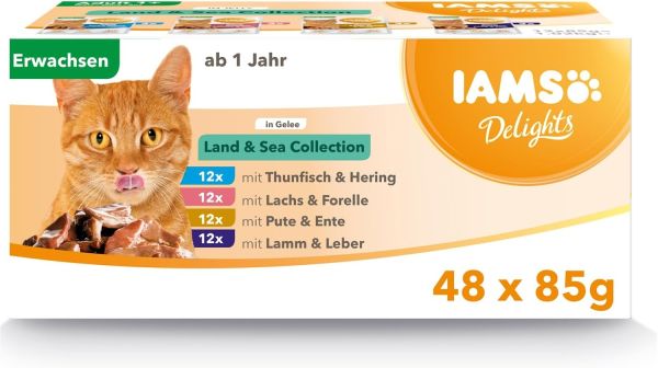 IAMS Cat Delights Adult All Breeds Land&amp;Sea In Jelly mix smaków dla kota w galaretce 48 x 85 g