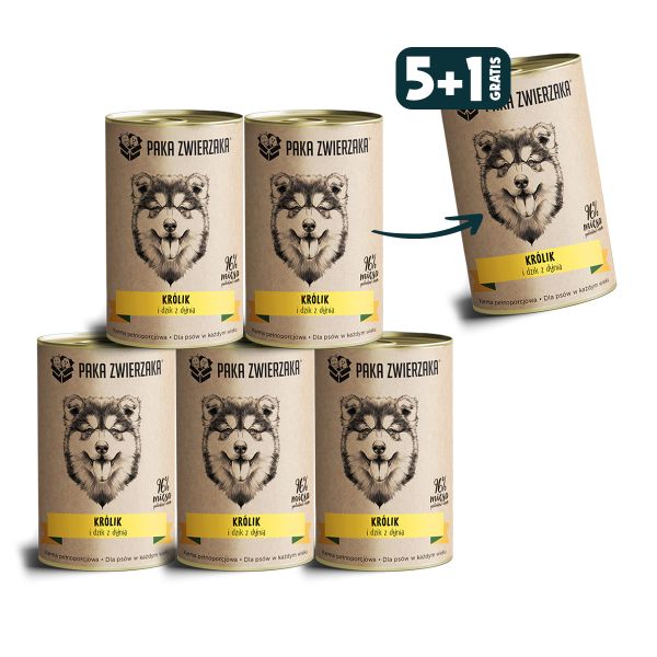 PAKA ZWIERZAKA Karma królik i dzik z dynią dla psa 6 x 400 g 5+1 GRATIS