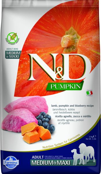 FARMINA N&amp;D Pumpkin lamb&amp;blueberry Adult Medium Maxi 12 kg karma dla dorosłych psów ras średnich i dużych