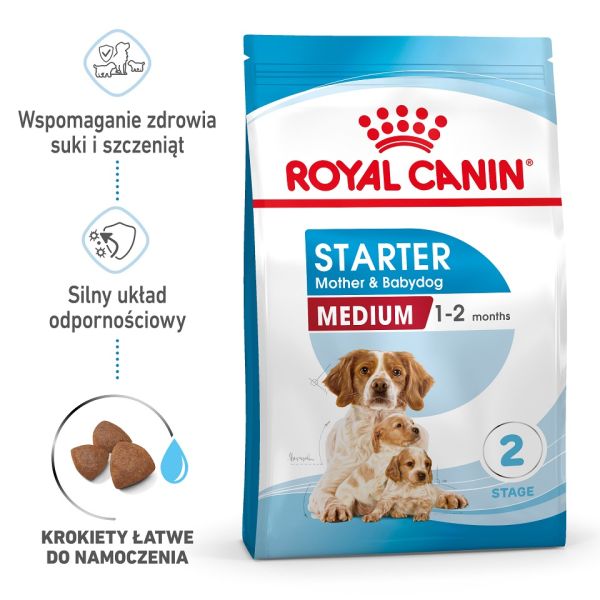 ROYAL CANIN Medium Starter Mother&amp;Babydog 15 kg karma sucha dla suk w ciąży, w okresie laktacji i szczeniąt, od 4 do 8 tygodnia życia, ras średnich